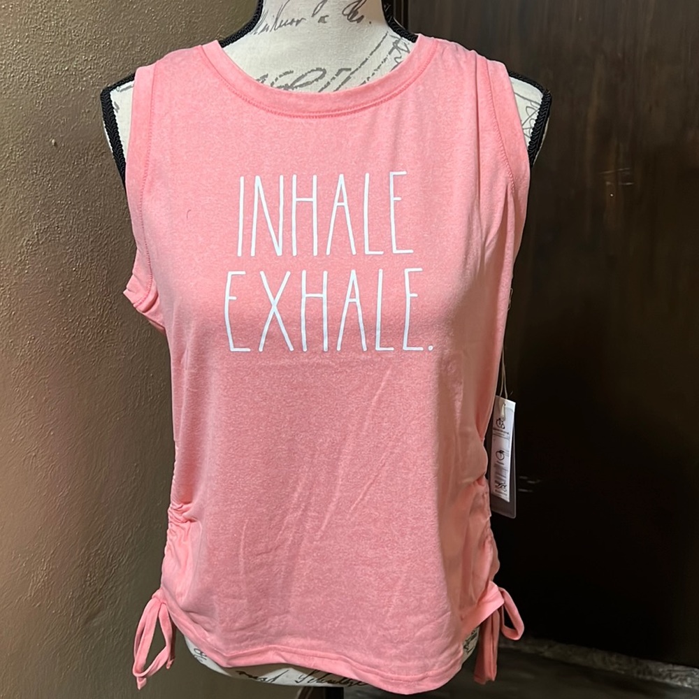 RAE DUNN Felicity Inhale Exhale Ruched Side Tie Tank